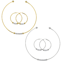 Strass Stainless Steel Jewelry Set, kraag & oorbel, Roestvrij staal, met strass klei pave, plated, meer kleuren voor de keuze, 6mm, 2mm, 51x54mm, Binnendiameter:Ca 143mm, Verkocht door Stel