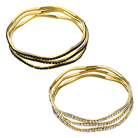 Rozsdamentes acél bangle, Stainless Steel, arany színű aranyozott, a nő & strasszos, több színt a választás, 3.50mm, Belső átmérő:Kb 68mm, 3PC-k/Set, Által értékesített Set