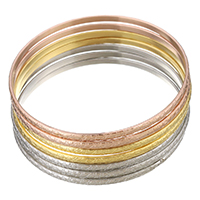 Rozsdamentes acél bangle, Stainless Steel, galvanizált, a nő, 3.50mm, Belső átmérő:Kb 68mm, 7PC-k/Set, Által értékesített Set