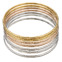 Rozsdamentes acél bangle, Stainless Steel, galvanizált, virág vágott & a nő, 3.70mm, Belső átmérő:Kb 68mm, 7PC-k/Set, Által értékesített Set