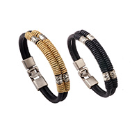 Zinklegering armbandkettingen, Koeienhuid, met Gewaxt katoenen koord & Zinc Alloy, platinum plated, voor vrouw & 2-strengs, meer kleuren voor de keuze, Per verkocht Ca 8.4 inch Strand