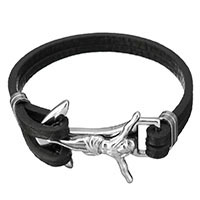 Unisex Bracelet, cuir de peau de vache, avec acier inoxydable, ancre, modèle nautique & unisexe & bijoux Christian & 2 fils, couleur originale, 39x25mm, 8mm, Vendu par Environ 8.5 pouce brin