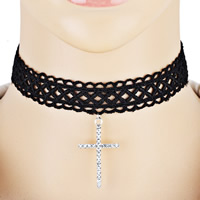 Mode Choker Ketting, Kant, met Zinc Alloy, met 5cm extender keten, voor vrouw & met strass, 300mm, Per verkocht Ca 11.5 inch Strand