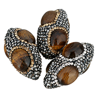 Natural Tiger Eye Beads Clay Pave with Tiger Eye Oval with rhinestone Approx 1mm Sold By Bag