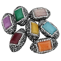 Perline in strass argilla lastricate, argilla pavimenta, with Dyed Jade, Ovale, con strass, colori misti, 16x26x13mm, Foro:Appross. 1.5mm, 10PC/borsa, Venduto da borsa