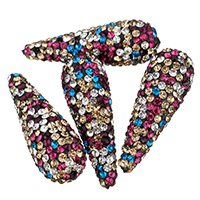 Rhinestone Clay Pave perler, Teardrop, med rhinestone, 10x29x10mm, Hole:Ca. 0.5mm, 10pc'er/Bag, Solgt af Bag