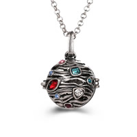 Pregnant Ball Locket Pendant Brass Round antique silver color plated with rhinestone & hollow lead & cadmium free 20mm-30mm Approx 2-4mm Sold By PC