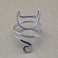 Messing Fingerring, Katze, silberfarben plattiert, für Frau, frei von Nickel, Blei & Kadmium, 16-18mm, Größe:6-8, verkauft von PC