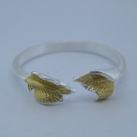 Messing Cuff fingerring, Leaf, forgyldt, for kvinde & to tone, nikkel, bly & cadmium fri, 8x5mm, Størrelse:6-8, Solgt af PC