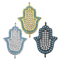 Kubik Zirkonium mikro bana Mässing Kontaktdon, Hamsa, plated, micro bana cubic zirconia & 1/1 slinga, fler färger för val, nickel, bly och kadmium gratis, 14x21x2mm, Hål:Ca 1mm, 10PC/Lot, Säljs av Lot