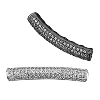 Messing connector met micro-paved kubieke zirconia's, gebogen Tube, plated, micro pave zirconia & hol, meer kleuren voor de keuze, nikkel, lood en cadmium vrij, 30x5x5mm, Gat:Ca 2.5mm, 10pC's/Lot, Verkocht door Lot