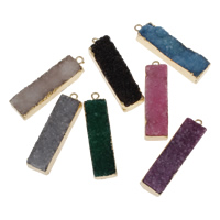 Ágata Natural Druzy Pendant, Ágata quartzo de gelo, with liga de zinco, Retângulo, cromado de cor dourada, estilo druzy, Mais cores pare escolha, 10x40x8mm, Buraco:Aprox 2mm, vendido por PC