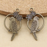 Pendentifs en alliage de zinc, oiseau, Plaqué de couleur de bronze antique, sans plomb et cadmium, 15x28mm, Trou:Environ 1-1.5mm, 10PC/sac, Vendu par sac