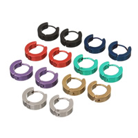 Huggie Anneau d'oreille, acier inoxydable, Placage, avec peint, couleurs mélangées, 14mm, 7pairescouple/sac, Vendu par sac