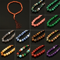 108 grânulos Mala, misto de pedras semi-preciosas, with Corda de nylon, Roda, materiais diferentes para a escolha, níquel, chumbo e cádmio livre, 10mm, vendido para Aprox 12.5 inchaltura Strand