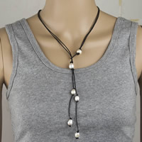 Collar de Aleación de Zinc, Perlas cultivadas de agua dulce, con cable de piel de vaca, Arroz, natural, para mujer & 2-sarta, Blanco, 450-480mm, Vendido para aproximado 17.5-19 Inch Sarta