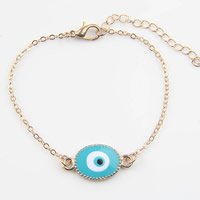 Evil Eye Jóias Pulseira, liga de zinco, with corrente de latão, with 5cm extender chain, Mau-olhado, cromado de cor dourada, cadeia oval & para mulher & esmalte, níquel, chumbo e cádmio livre, 190mm, vendido para Aprox 7.5 inchaltura Strand