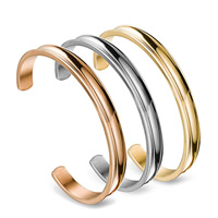 Stainless Steel Cuff Bangle, forgyldt, Unisex, flere farver til valg, 7mm, Indvendig diameter:Ca. 60mm, Længde Ca. 7 inch, Solgt af PC