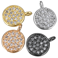 Cubic Zirconia Micro Pave Brass Pendant Flat Round plated micro pave cubic zirconia nickel lead & cadmium free Approx 1mm Sold By Lot