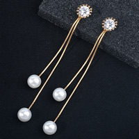 Zinc Alloy Tegneserie Split ørering, med ABS plastik perle, rustfrit stål ørering indlæg, forgyldt, Aftagelig & med rhinestone, flere farver til valg, bly & cadmium fri, 105x10mm, Solgt af par