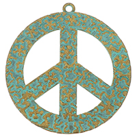 Zinc Alloy Peace Pendler, Peace Logo, forgyldt kobbergrøn, nikkel, bly & cadmium fri, 44x48x1mm, Hole:Ca. 2mm, 100pc'er/Lot, Solgt af Lot