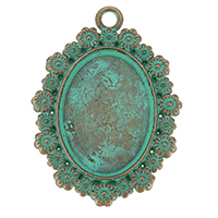 Pendentif en alliage de zinc Cabochon Cadre, vert cuivre plaqué, protéger l'environnement, sans nickel, plomb et cadmium, 29.50x40x2mm, Trou:Environ 3mm, Diamètre intérieur:Environ 18x25mm, 250/lot, Vendu par lot