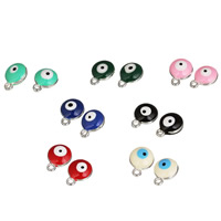 Evil Eye Hangers, Zinc Alloy, Rond plat, platinum plated, boze oog patroon & glazuur, gemengde kleuren, lood en cadmium vrij, 10x13mm, Gat:Ca 1-1.5mm, 20pC's/Bag, Verkocht door Bag