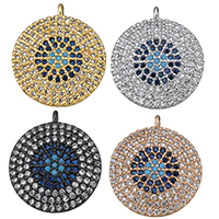 Cubic Zirconia Micro Pave Brass Pendant Flat Round plated micro pave cubic zirconia nickel lead & cadmium free Approx 1mm Sold By Lot