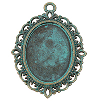 Pendentif en alliage de zinc Cabochon Cadre, ovale plat, vert cuivre plaqué, protéger l'environnement, sans nickel, plomb et cadmium, 29x39x1.50mm, Trou:Environ 2.5mm, Diamètre intérieur:Environ 18x24mm, 350PC/lot, Vendu par lot