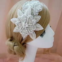 Bridal Gruaige Banna, Satin Ribbon, Flower, do bridal & le rhinestone, bán, 150x100mm, Díolta Per Thart 14 Inse Snáithe