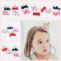 Pinces bec, ruban de satin, avec pince de fer, couronne, Placage de couleur platine, pour les enfants & styles différents pour le choix & avec strass, Vendu par PC