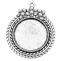 Liga de zinco Pendant Cabochon Ambiente, Roda, banho de cor prata antiga, níquel, chumbo e cádmio livre, 36x44x2mm, Buraco:Aprox 2mm, Diametro interno:Aprox 25mm, 200PCs/Lot, vendido por Lot