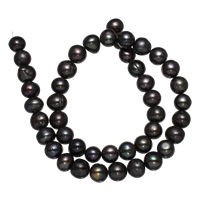 Kartoffel ferskvandskulturperle Beads, Ferskvandsperle, sort, 9-10mm, Hole:Ca. 0.8mm, Solgt Per Ca. 15 inch Strand