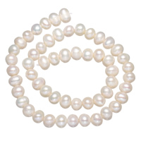 Kulaté kultivované sladkovodní perle, Sladkovodní Pearl, Kolo, přírodní, bílý, 7-8mm, Otvor:Cca 0.8mm, Prodáno za 15 inch Strand