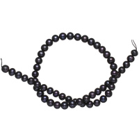 Runde ferskvandskulturperle Beads, Ferskvandsperle, naturlig, sort, 7-8mm, Hole:Ca. 0.8mm, Solgt Per 15 inch Strand