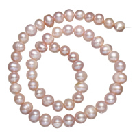 Potatis odlad sötvattenspärla pärlor, Freshwater Pearl, naturlig, purpur, Grade A, 7-8mm, Hål:Ca 0.8mm, Såld Per Ca 14.7 inch Strand