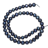 Kartoffel ferskvandskulturperle Beads, Ferskvandsperle, blå, 8-9mm, Hole:Ca. 0.8mm, Solgt Per Ca. 15 inch Strand