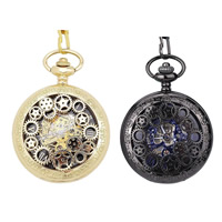 Muoti Pocket Watch, Sinkkiseos, kanssa Lasi, Litteä pyöreä, päällystetty, Unisex, enemmän värejä valinta, nikkeli, lyijy ja kadmium vapaa, 48x15mm, 4mm, Pituus N. 14.9 tuuma, Myymät PC