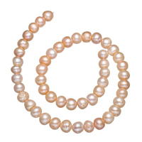 Brambor pěstované sladkovodní perle, Sladkovodní Pearl, přírodní, růžový, 9-10mm, Otvor:Cca 0.8mm, Prodáno za Cca 15 inch Strand