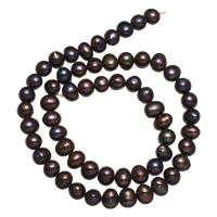 Ris odlad sötvattenspärla pärlor, Freshwater Pearl, kaffe färg, 7-8mm, Hål:Ca 0.8mm, Såld Per Ca 14 inch Strand