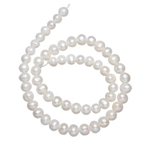 Brambor pěstované sladkovodní perle, Sladkovodní Pearl, přírodní, bílý, 7-8mm, Otvor:Cca 0.8mm, Prodáno za Cca 15 inch Strand