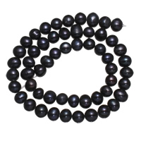 Runde Süßwasser Zuchtperlen, Natürliche kultivierte Süßwasserperlen, natürlich, schwarz, Grade A, 7-8mm, Bohrung:ca. 0.8mm, verkauft per 15 ZollInch Strang