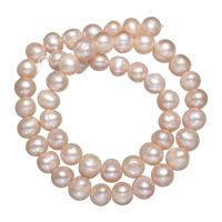 Ronde Gekweekte Zoetwater Parel kralen, natuurlijk, roze, Grade A, 8-9mm, Gat:Ca 0.8mm, Per verkocht Ca 15 inch Strand