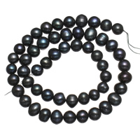 Kartoffel ferskvandskulturperle Beads, Ferskvandsperle, sort, 7-8mm, Hole:Ca. 0.8mm, Solgt Per Ca. 14 inch Strand