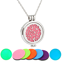 Parfym Locket Necklace, Zink Alloy, med Bomull, Flat Round, platina pläterad, Rope Chain & för kvinna & luminated & ihålig, nickel, bly och kadmium gratis, 35x35mm, Såld Per Ca 23.6 inch Strand