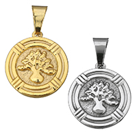 Tree Of Life riipuksia, Ruostumaton teräs, Litteä pyöreä, päällystetty, enemmän värejä valinta, 24.50x28x3mm, Reikä:N. 5x9mm, Myymät PC