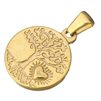 Pendentifs en acier inoxydable Lettre, Plat rond, Placage de couleur d'or, avec le motif de coeur & avec le motif de lettre & double face, 17x21x2.50mm, Trou:Environ 3x5mm, Vendu par PC