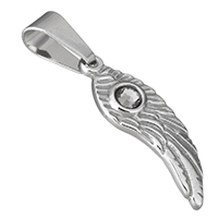 Rhinestone vedhæng, Stainless Steel, Wing Shape, med tjekkisk rhinestone, oprindelige farve, 10x32x3mm, Hole:Ca. 5x10mm, Solgt af PC