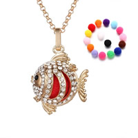 Bola boule pendentif, laiton, avec Éponge, poisson, Placage, Diffusion de l’huile essentielle & avec strass & creux, plus de couleurs à choisir, sans plomb et cadmium, 20-30mm, Vendu par PC