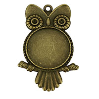 Pendentif en alliage de zinc Cabochon Cadre, hibou, Plaqué de couleur de bronze antique, protéger l'environnement, sans nickel, plomb et cadmium, 35x54x2.50mm, Trou:Environ 3mm, Diamètre intérieur:Environ 2.5, 25mm, 200PC/lot, Vendu par lot